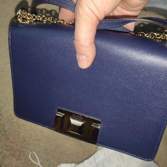 FURLA Mimi Navy Blue Leather Shoulder Bag